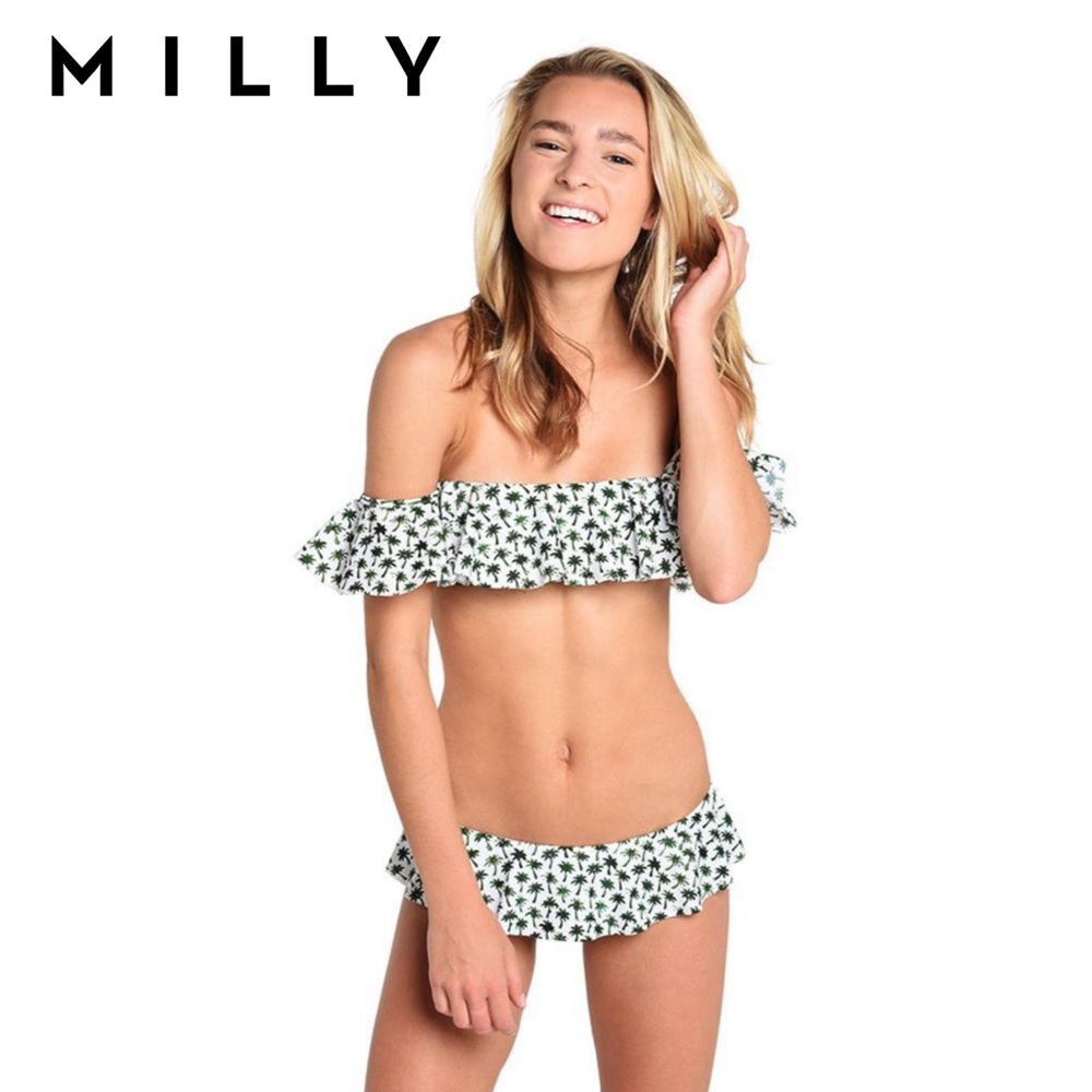 Milly Cabana Sirolo Ruffle Bandeau Palm Print Bikini Top